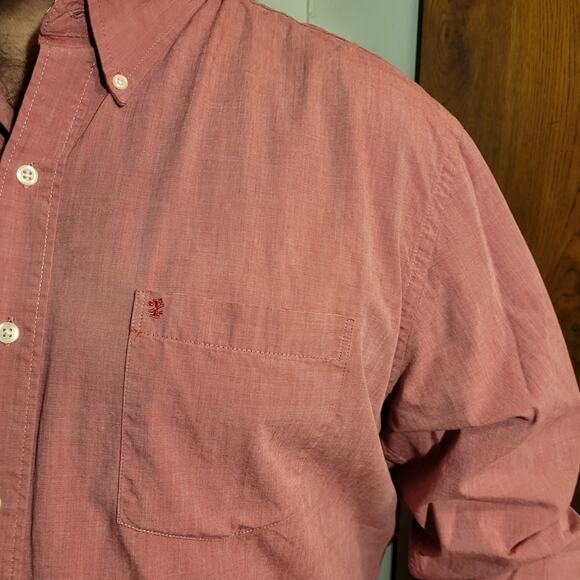 Izod Red Chambray Button Down Shirt XL Cotton Classic Preppy Check Collar Logo - Picture 2 of 10